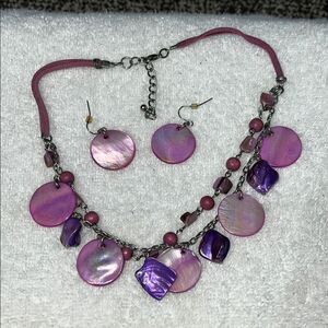Elegant Pink and Purple Shell Necklace and Earring Set